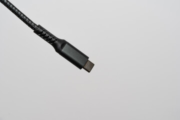 Sleek Connectivity: Black USB Type-C Cable on White Background