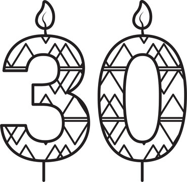 Digital png illustration of black 30 number with flames on transparent background