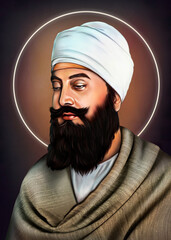 Guru Tegh Bahadur Ji Painting  which is also Known as Nineth Sikh Guru of Ten Guru's 