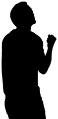 Digital png silhouette of sportsman raising hand on transparent background