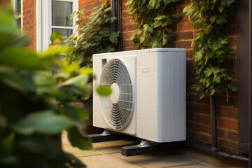 Outdoor air conditioner unit on the terrace of a house