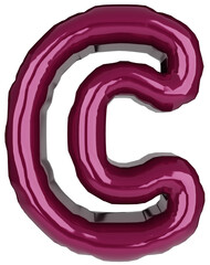 Glossy inflated red color letter C uppercase illustration. 3D render of latex bubble burgundy font with glint. Graphic type, typography, ABC clipart, alphabet