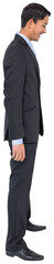 Digital png photo of happy biracial businessman looking down on transparent background