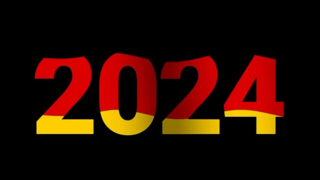 2024 text with Germany flag waving. Falg of German 2024 for independence day, anniversary, travel, tourism and New Year. Seamless 4k