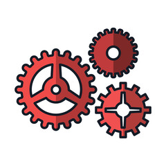Digital png illustration of three red gears on transparent background