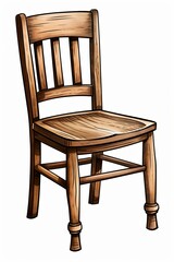 Chaise en bois, style ancien et rustique, isolée sur fond blanc, illustration graphique ia générative