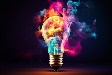 a lightbulb with colorful smoke coming out of it is a vibrant and evocative symbol of the power of creativity and imagination to inspire and uplift.
