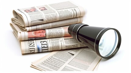 Job search. Loupe with jobs classified ad newspapers isolated on