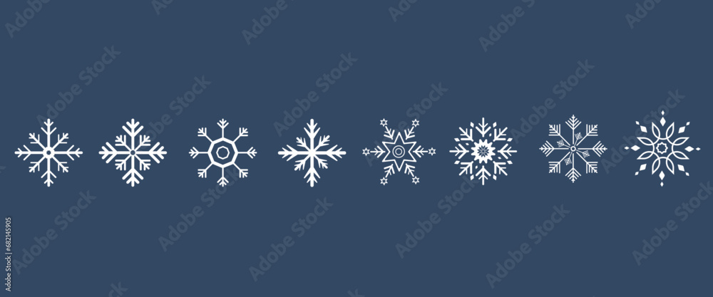 Wall mural soft snow for sping and winter concept templates and Group of four Vector snowflakes, white snow flakes on isolated background