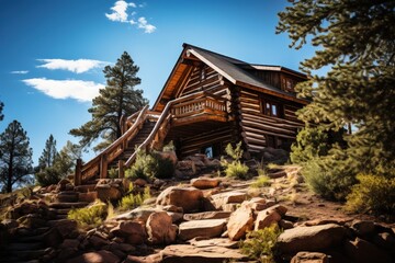 Naklejka premium A rustic style house made from large pine logs.