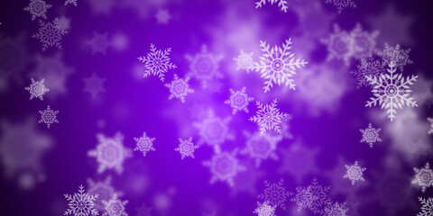 Abstract purple background with flying snowflakes