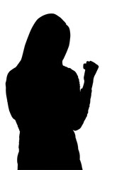 Digital png silhouette of woman raising fists on transparent background