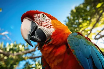 Fotobehang Colorful macaw bird on a tree © Attasit