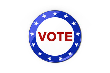 Digital png illustration of vote text on white and blue badge on transparent background