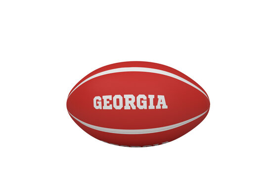 Digital png illustration of georgia text on red rugby ball space on transparent background