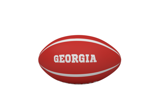 Digital png illustration of georgia text on red rugby ball space on transparent background - Powered by Adobe