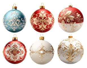 Set of beautiful Christmas ornaments. PNG file with transparency. Generative Ai 