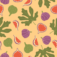 Seamless pattern with figs and leaves. Vector graphics.