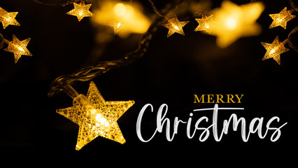 Merry Chrsitmas celebration decoration holiday background banner - Close-up of hanging golden star...