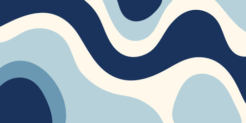 Abstract retro background with colorful waves. Trendy vector illustration in groovy style 60s-70s. Pastel and navy blue colors © Alice