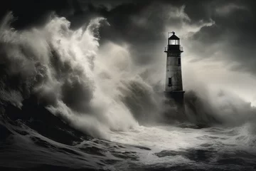 Muurstickers Lighthouse of Resilience: Guiding Light Through the Stormy Seas © Marius
