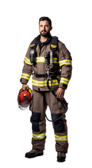 Firefighter, a confident man isolated on transparent white background