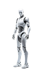 Robot, a cyborg with AI full body isolated on transparent white background - obrazy, fototapety, plakaty