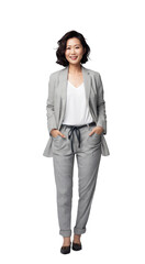 Successful young smiling Asian businesswoman. Isolated on transparent white background - obrazy, fototapety, plakaty