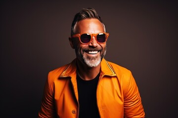 Obraz premium Handsome smiling, happy and pleased man with positive vibes. Human person dressed in fashionable, colorful and fun clothes. Generative AI, AI
