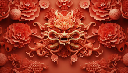 2024 chinese new year dragon in red and white design, happy lunar new year background
