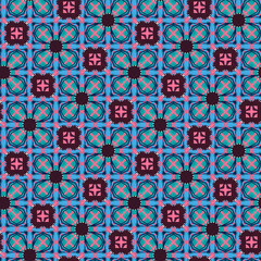 JPEG blue, pink and burgundy retro floral square geometric seamless pattern.  Perfect for fabric, wallpaper, textiles, soft furnishings, interior design, home decor, stationery, scrapbooking and more.