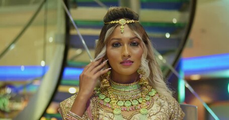 Facial close up of a young Indian girl in traditional indian wear
