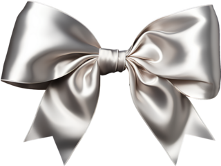 Silver ribbon for Christmas gift in PNG. Transparent background.
