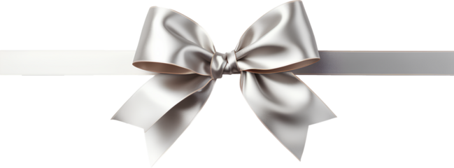 Silver ribbon for Christmas gift in PNG. Transparent background.
