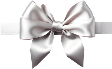 Silver ribbon for Christmas gift in PNG. Transparent background.

