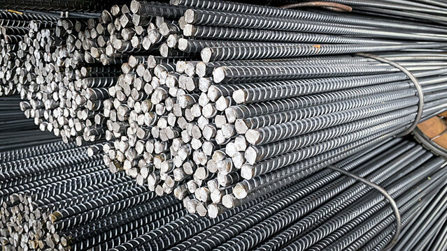 texture of steel deformed or bars background Deformed steel bars for reinforced concrete, metal texture close up Reinforcement steel rod and deformed bar with rebar at construction site.