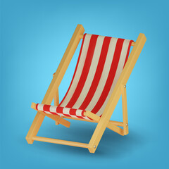 3d vector striped beach chair. Illustration icon of sun bed for sunbathing on the beach.