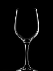 Wine glass outline on black background. Studio photo.