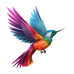 Fototapeta premium tiny, hummingbird-like creature with vibrant plumage and a rapid flutter, on an isolated white background.
