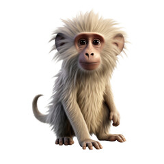cute animated stylized Baboon on an isolated transparent background PNG.
