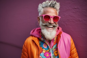 Handsome smiling, happy and pleased man with positive vibes. Human person dressed in fashionable, colorful and fun clothes. Generative AI, AI