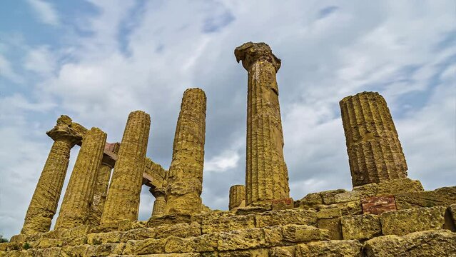 Ruined Ancient Greek Temple - Templo de Juno On Capo Colonna In Calabria, Italy. Timelapse