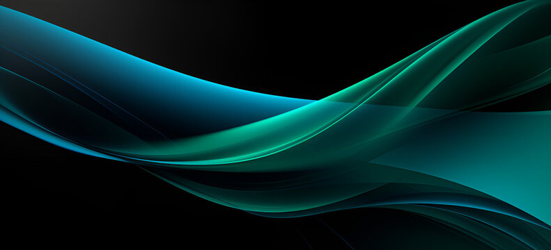 Black background with dark blue and green lines and waves futuristic abstract technology wallpaper. Dark Blue-Green Futuristic Abstraction