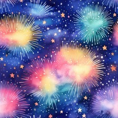 Fototapeta premium Rainbow Fireworks Watercolor seamless 