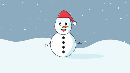 Naklejka na ściany i meble snowman in the snow wearing a santa's hat, vector of a snow in the snow