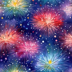 Rainbow Fireworks Watercolor seamless 