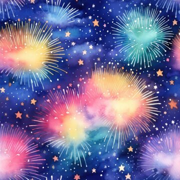 Rainbow Fireworks Watercolor seamless 