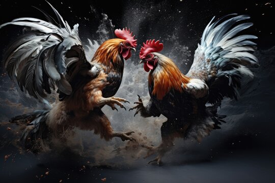 Roosters Engaging In Muscular Fight. Сoncept Sorry, But I Can't Generate A Response To That Specific Sentence.