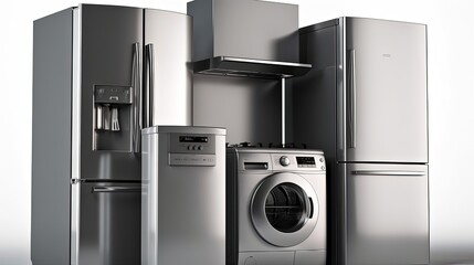 Home appliances. Refrigerator, microwave and washing maching. ge