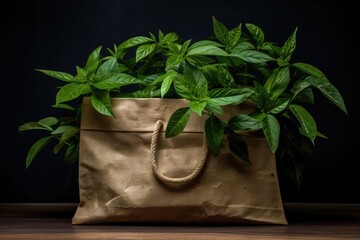Sustainable Packaging Green Leaves Adorn Kraft Paper Bag